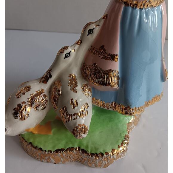 Vintage Ceramic Holland Mold Dutch Girl Geese Bouquet Glazed Gold Gilt - Picture 10 of 16